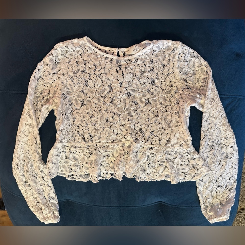 H&M White Lace Long Sleeve Fitted Blouse - Picture 1 of 5